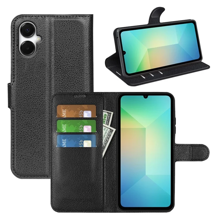 For Samsung Galaxy A06 5G Case Litchi Texture Shockproof Leather Wallet Phone Cover - Black-Cellmalls