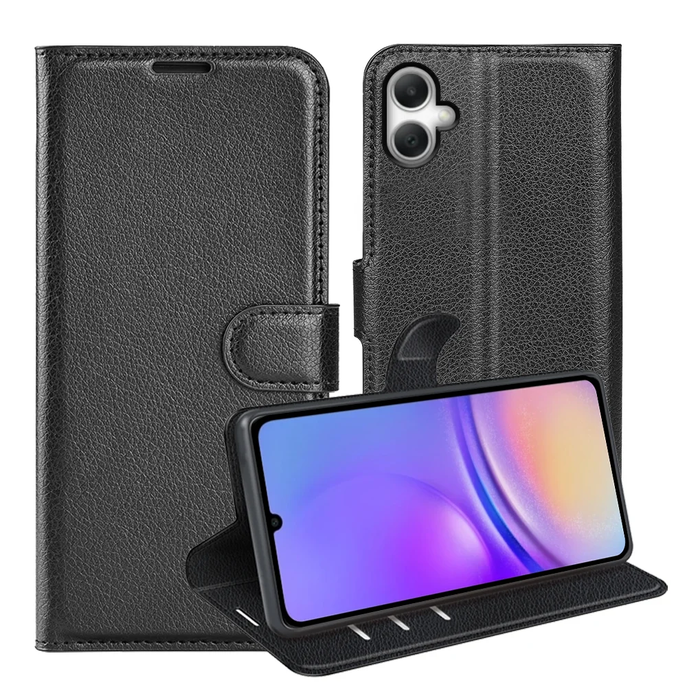 For Samsung Galaxy A07 Case Litchi Texture Shockproof Leather Wallet Phone Cover - Black-Cellmalls