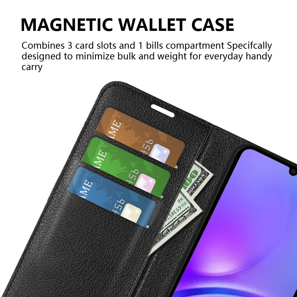 For Samsung Galaxy A07 Case Litchi Texture Shockproof Leather Wallet Phone Cover - Black-Cellmalls