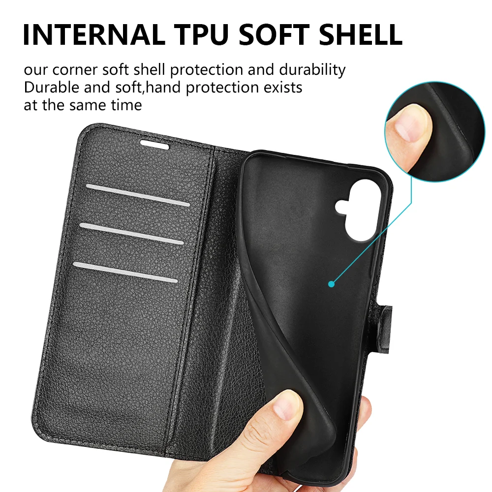 For Samsung Galaxy A07 Case Litchi Texture Shockproof Leather Wallet Phone Cover - Black-Cellmalls