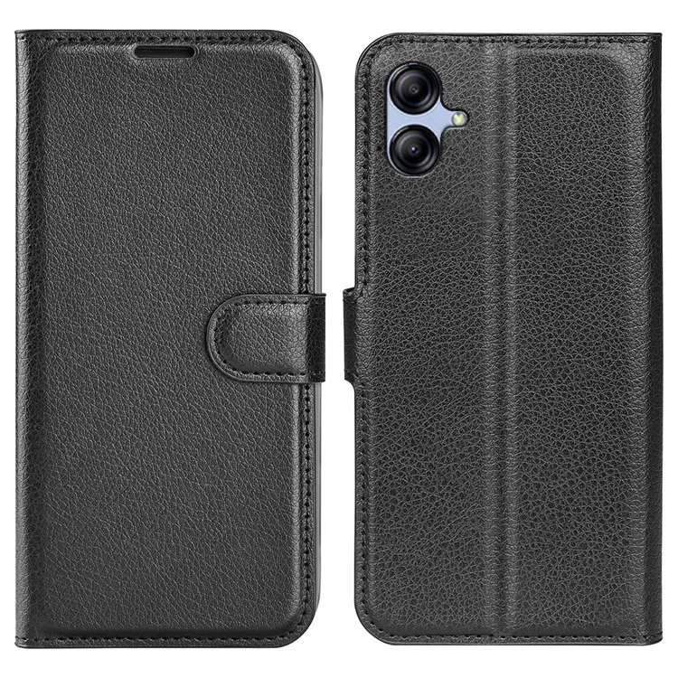 Phone Stand Wallet Cover for Samsung Galaxy A04e 4G / F04 4G / M04 4G , Litchi Texture PU Leather Anti-scratch Phone Flip Case - Black-Cellmalls