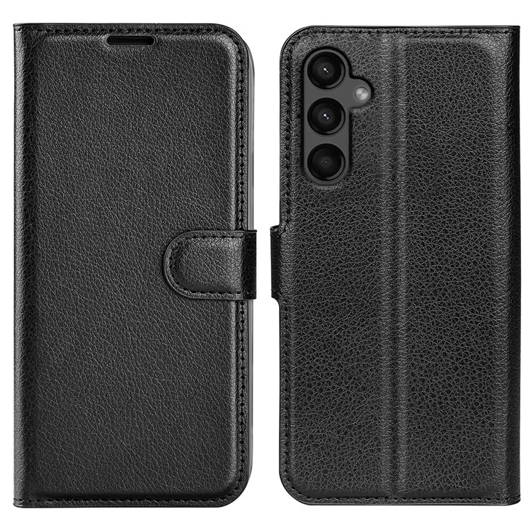 For Samsung Galaxy A15 5G Case Slim-Fit Litchi Texture Stand Wallet Phone Cover PU Leather Shell - Black-Cellmalls