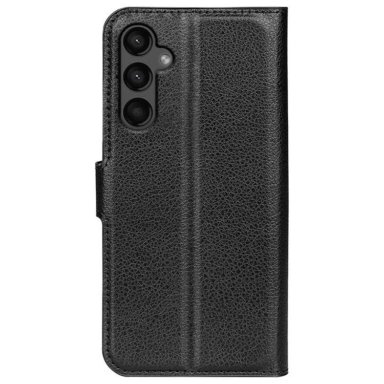 For Samsung Galaxy A15 5G Case Slim-Fit Litchi Texture Stand Wallet Phone Cover PU Leather Shell - Black-Cellmalls