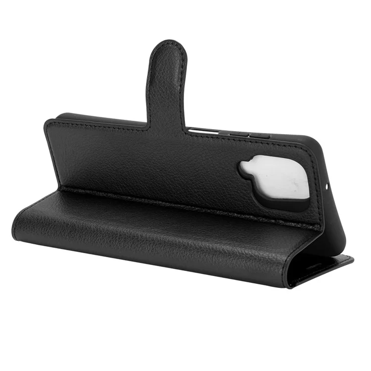 Wallet Stand Litchi Texture Phone Protective Shell for Samsung Galaxy A12 / M12 Multi-Color Surface Cell Phone Accessory - Black-Cellmalls