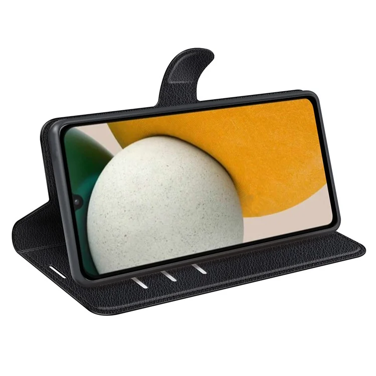 For Samsung Galaxy A15 5G Case Slim-Fit Litchi Texture Stand Wallet Phone Cover PU Leather Shell - Black-Cellmalls