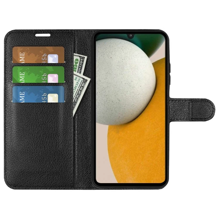 For Samsung Galaxy A15 5G Case Slim-Fit Litchi Texture Stand Wallet Phone Cover PU Leather Shell - Black-Cellmalls