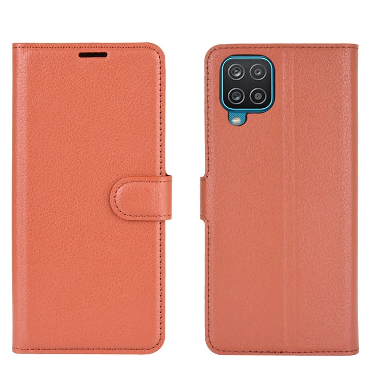 Wallet Stand Litchi Texture Phone Protective Shell for Samsung Galaxy A12 / M12 Multi-Color Surface Cell Phone Accessory - Black-Cellmalls