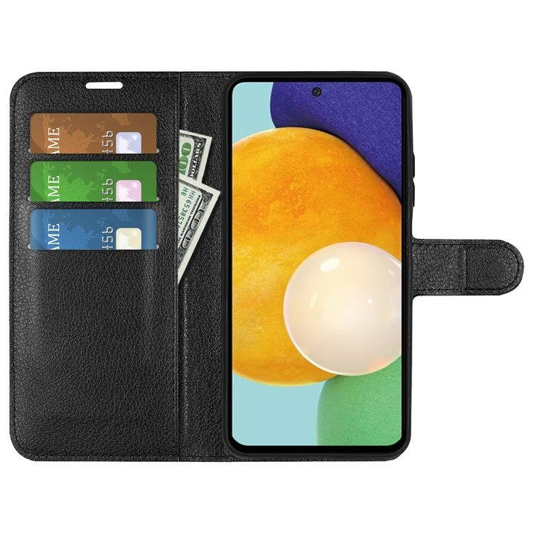 For Samsung Galaxy A13 4G Litchi Texture PU Leather Cover Wallet Stand Magnetic Clasp Folio Flip Phone Case - Black-Cellmalls