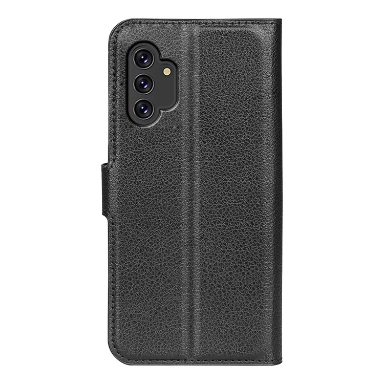 For Samsung Galaxy A13 4G Litchi Texture PU Leather Cover Wallet Stand Magnetic Clasp Folio Flip Phone Case - Black-Cellmalls
