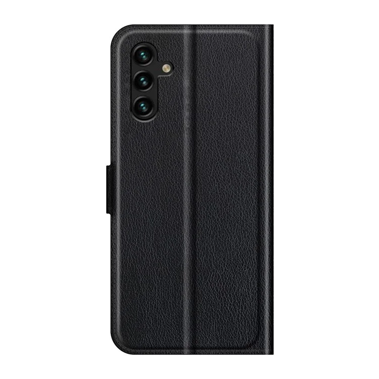 Folio Flip Magnetic Closure Litchi Texture PU Leather + Inner TPU Stand Wallet Cover for Samsung Galaxy A13 5G / A04s 4G (164.7 x 76.7 x 9.1 mm) - Black-Cellmalls