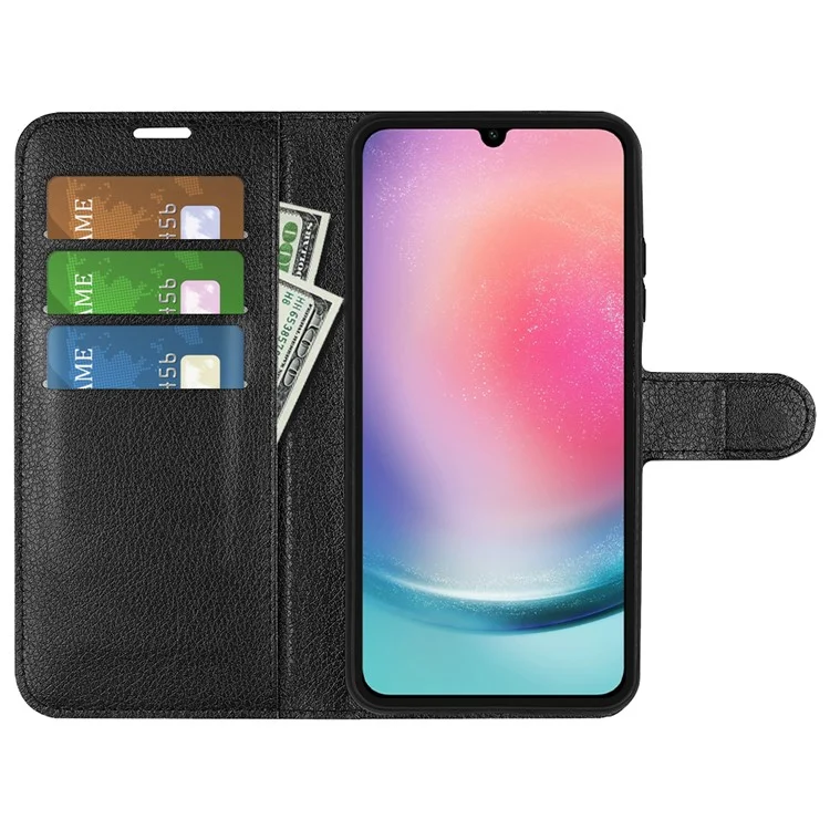 For Samsung Galaxy A16 5G / A16 4G Case Litchi Texture Shockproof Leather Wallet Phone Cover - Black-Cellmalls