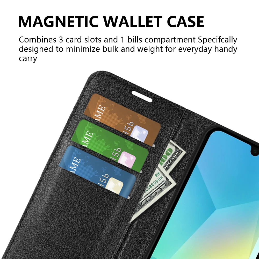 For Samsung Galaxy A17 Case Litchi Texture Shockproof Leather Wallet Phone Cover - Black-Cellmalls