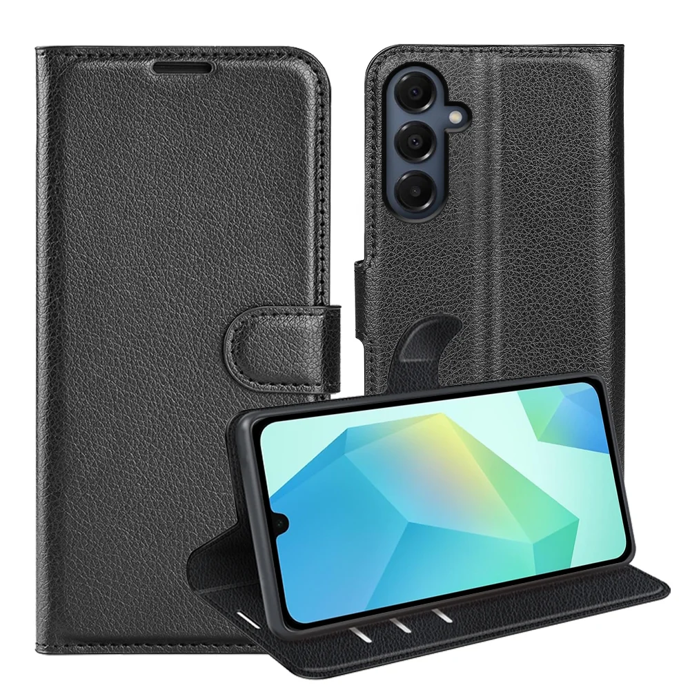 For Samsung Galaxy A17 Case Litchi Texture Shockproof Leather Wallet Phone Cover - Black-Cellmalls