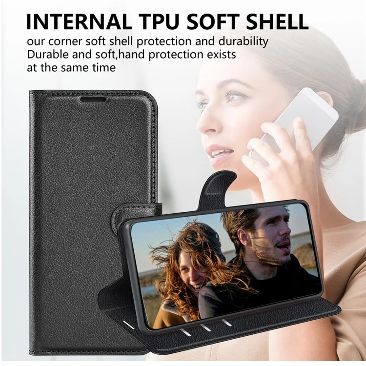 For Samsung Galaxy A16 5G / A16 4G Case Litchi Texture Shockproof Leather Wallet Phone Cover - Black-Cellmalls