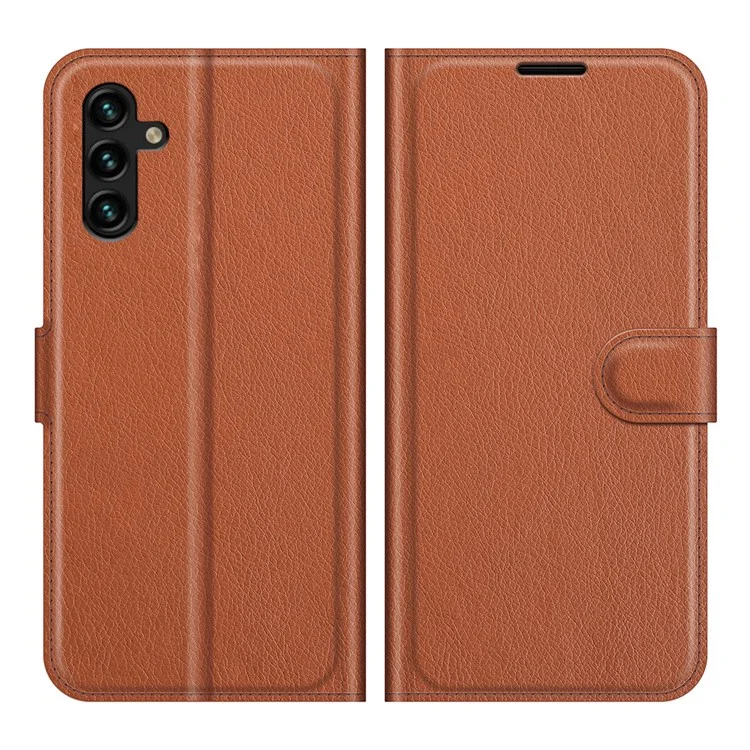 Folio Flip Magnetic Closure Litchi Texture PU Leather + Inner TPU Stand Wallet Cover for Samsung Galaxy A13 5G / A04s 4G (164.7 x 76.7 x 9.1 mm) - Black-Cellmalls