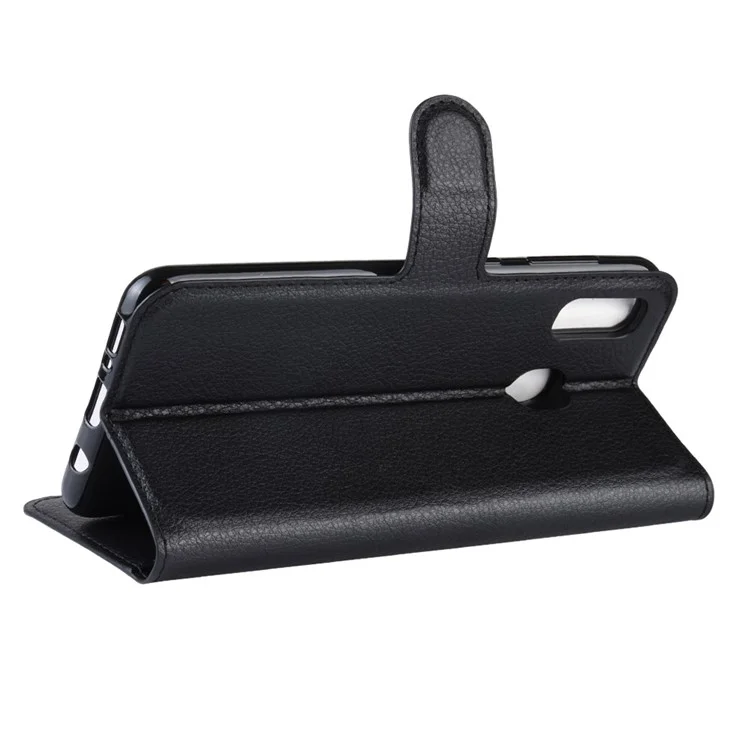 Litchi Skin PU Leather Wallet Stand Mobile Casing for Samsung Galaxy A30 / A20 - Black-Cellmalls