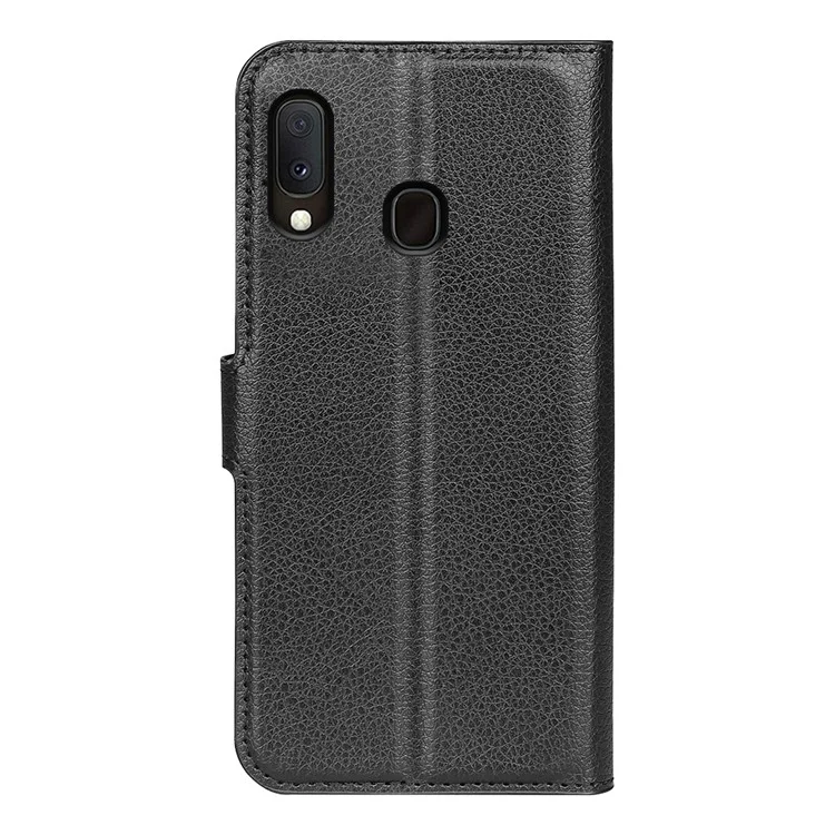 Litchi Texture Wallet Stand Leather Protective Phone Casing for Samsung Galaxy A20e - Black-Cellmalls