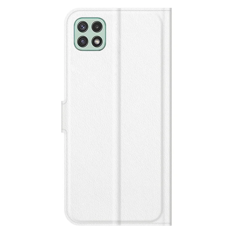Folio Flip Litchi Skin Drop-Proof Leather Wallet Design Leather Case Stand Cover for Samsung Galaxy A22 5G (EU Version) - White-Cellmalls