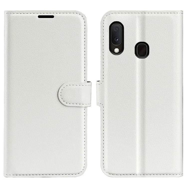 Litchi Texture Wallet Stand Leather Protective Phone Casing for Samsung Galaxy A20e - Black-Cellmalls