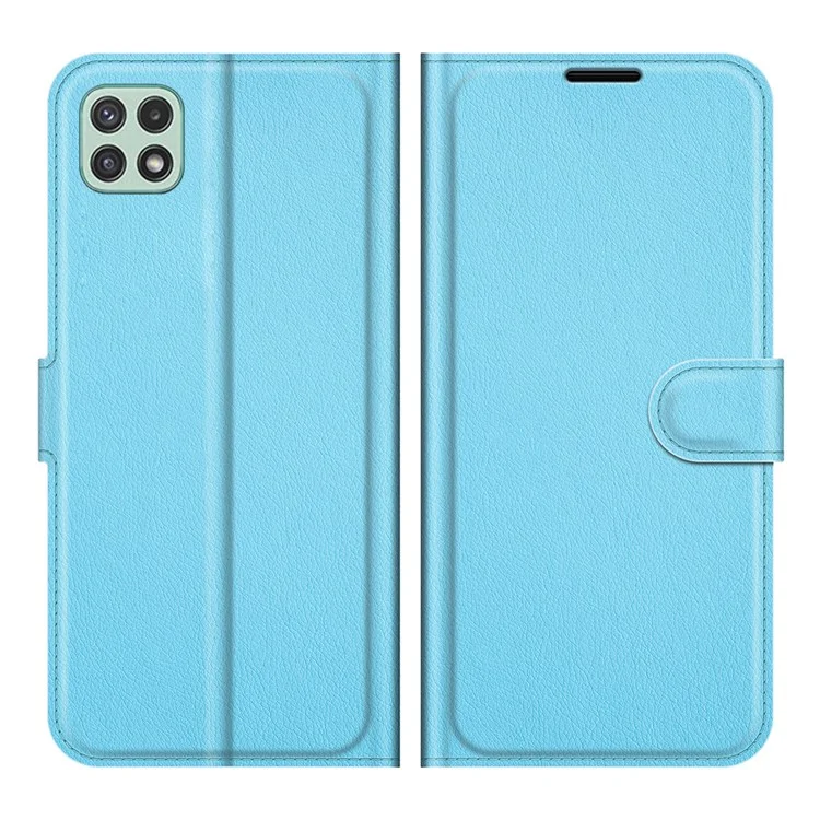 Folio Flip Litchi Skin Drop-Proof Leather Wallet Design Leather Case Stand Cover for Samsung Galaxy A22 5G (EU Version) - White-Cellmalls