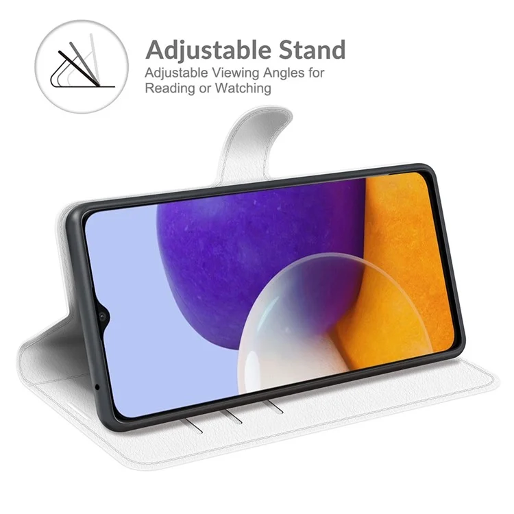 Folio Flip Litchi Skin Drop-Proof Leather Wallet Design Leather Case Stand Cover for Samsung Galaxy A22 5G (EU Version) - White-Cellmalls