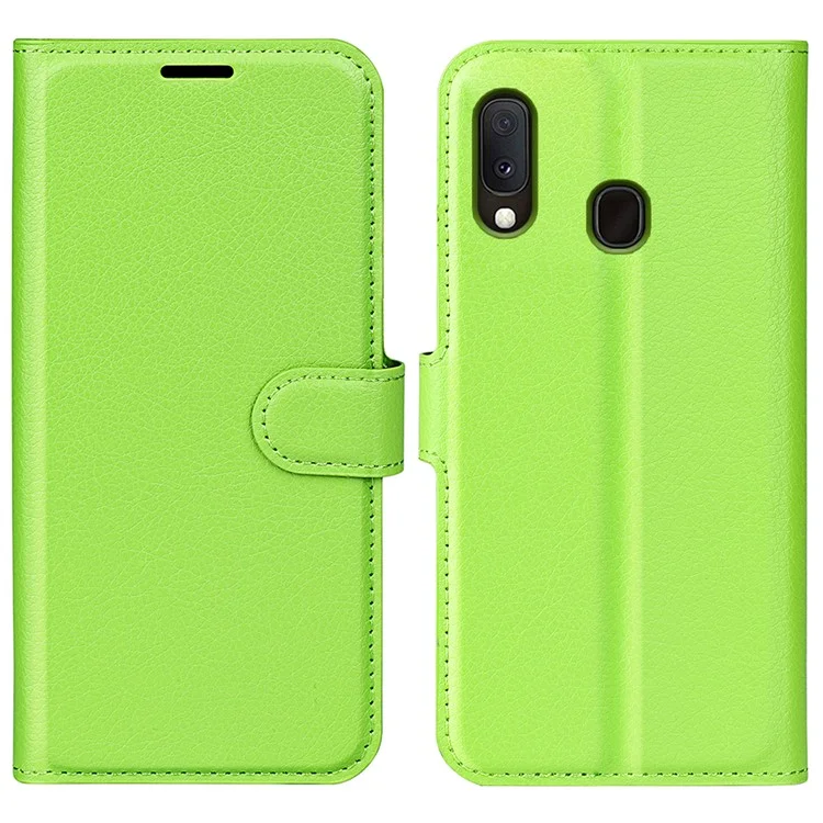 Litchi Texture Wallet Stand Leather Protective Phone Casing for Samsung Galaxy A20e - Black-Cellmalls