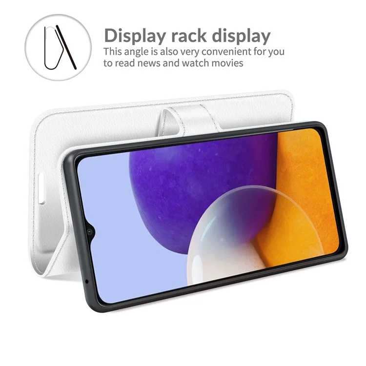 Folio Flip Litchi Skin Drop-Proof Leather Wallet Design Leather Case Stand Cover for Samsung Galaxy A22 5G (EU Version) - White-Cellmalls
