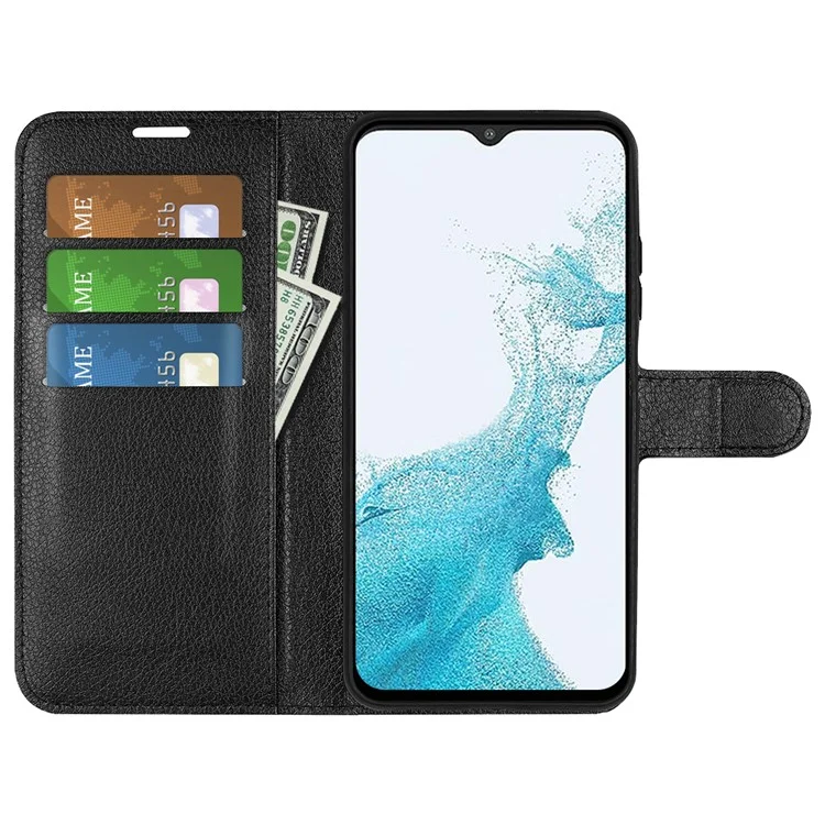 For Samsung Galaxy A23 4G / 5G (Global Version) PU Leather + TPU Leather Case Litchi Texture Full Protection Stand Wallet Phone Cover - Black-Cellmalls