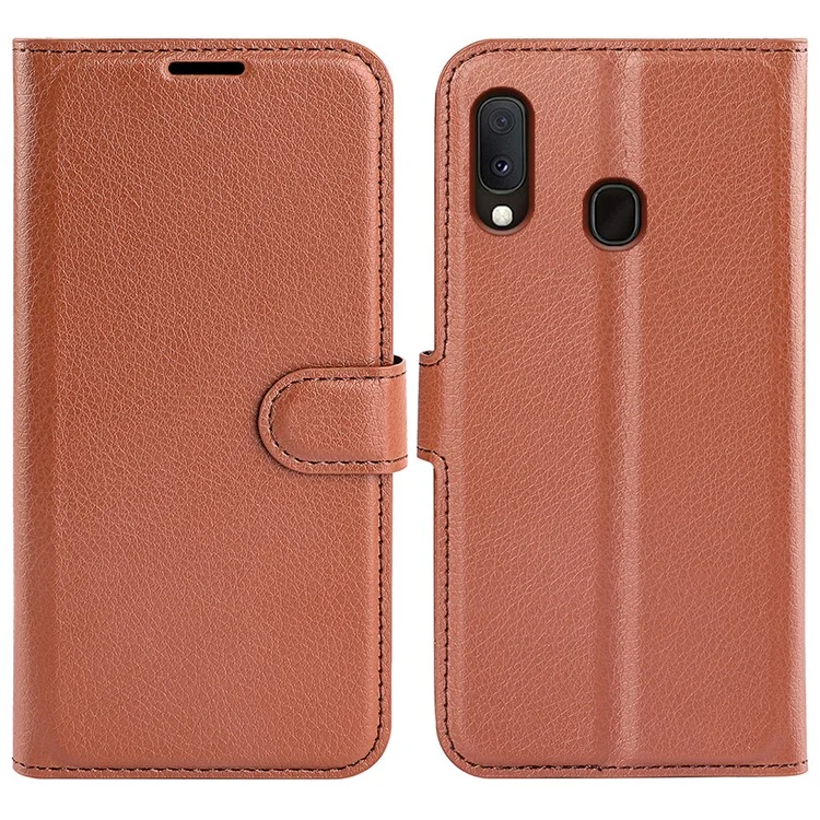 Litchi Texture Wallet Stand Leather Protective Phone Casing for Samsung Galaxy A20e - Black-Cellmalls