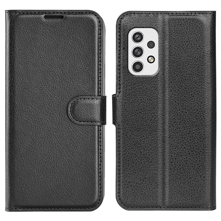 For Samsung Galaxy A23 4G / 5G (Global Version) PU Leather + TPU Leather Case Litchi Texture Full Protection Stand Wallet Phone Cover - Black-Cellmalls