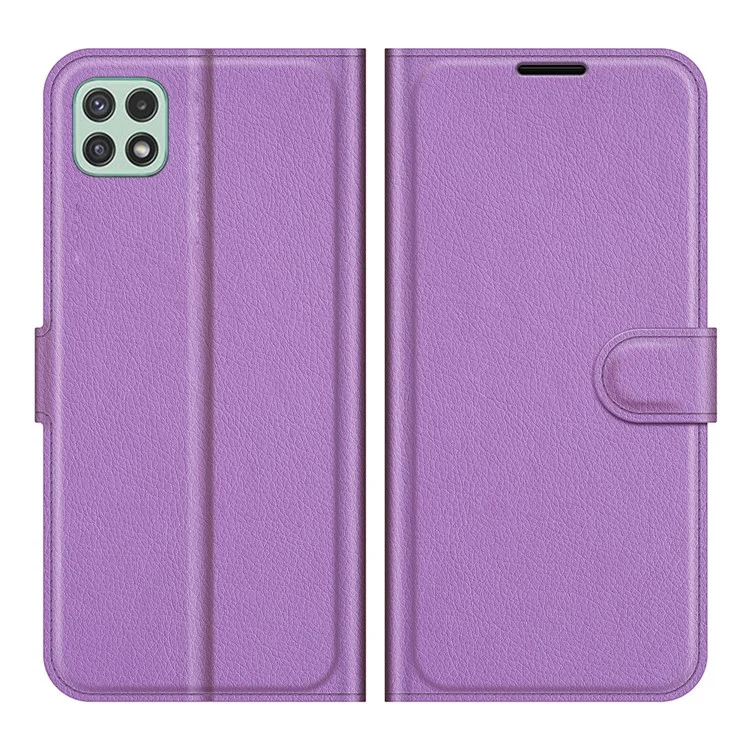 Folio Flip Litchi Skin Drop-Proof Leather Wallet Design Leather Case Stand Cover for Samsung Galaxy A22 5G (EU Version) - White-Cellmalls