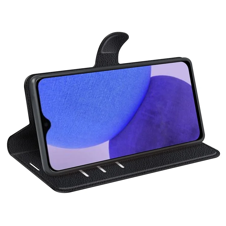 Litchi Texture PU Leather Phone Case for Samsung Galaxy A23e, Anti-scratch Wallet Stand Protective Phone Cover - Black-Cellmalls