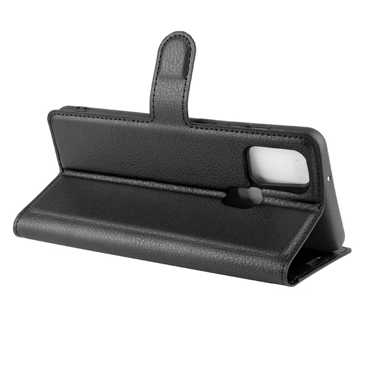 Litchi Texture Mobile Phone Shell Wallet Leather Cool Cover for Samsung Galaxy A21s Supporting Stand Phone Case - Black-Cellmalls