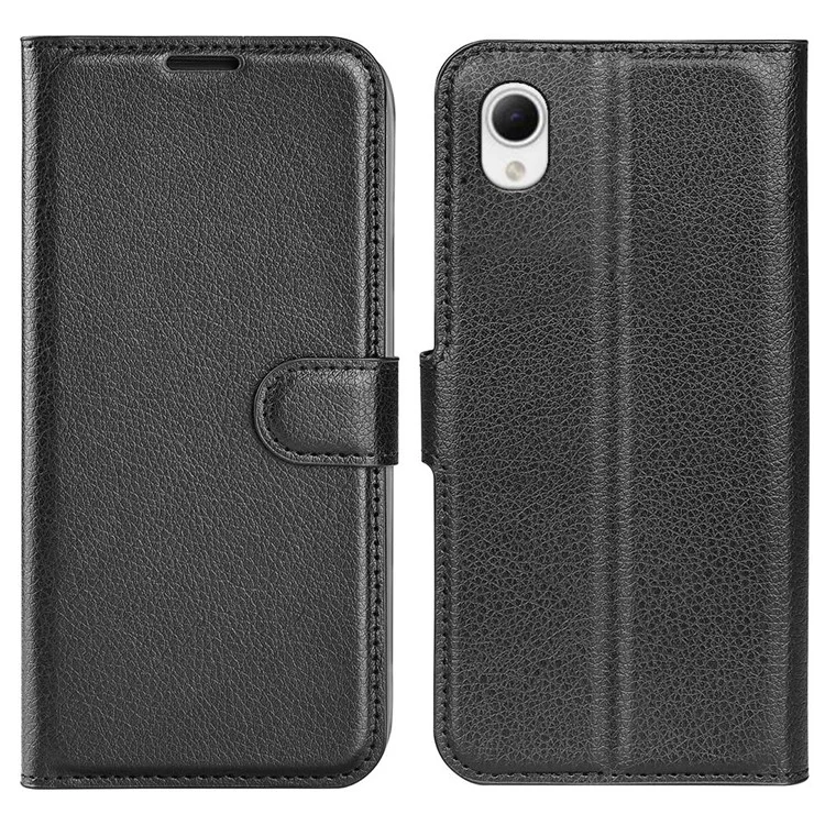 Litchi Texture PU Leather Phone Case for Samsung Galaxy A23e, Anti-scratch Wallet Stand Protective Phone Cover - Black-Cellmalls