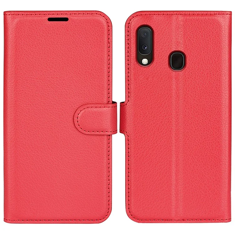 Litchi Texture Wallet Stand Leather Protective Phone Casing for Samsung Galaxy A20e - Black-Cellmalls