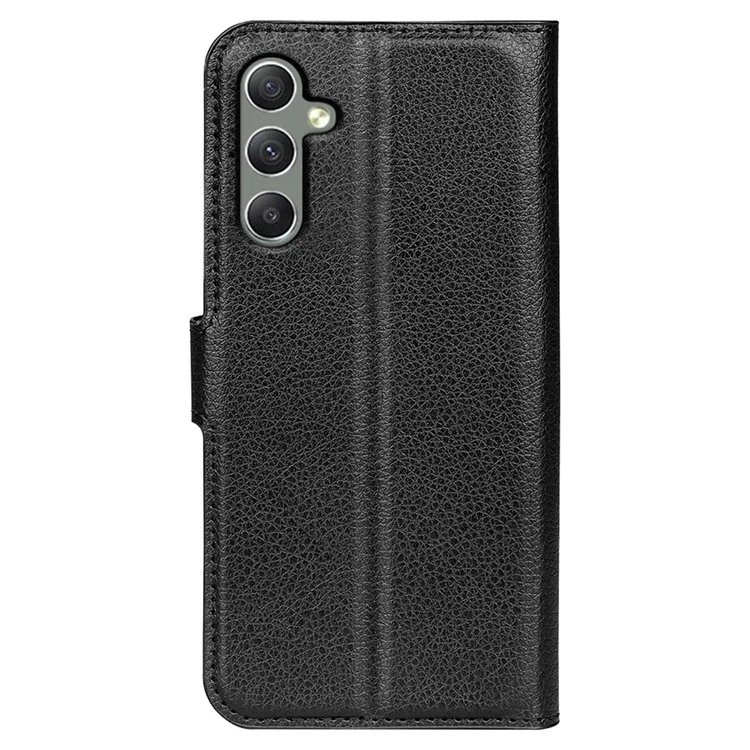 For Samsung Galaxy A24 4G (162.1 x 77.6 x 8.3mm) PU Leather Wallet Shell Litchi Texture Phone Case Flip Stand Cover - Black-Cellmalls