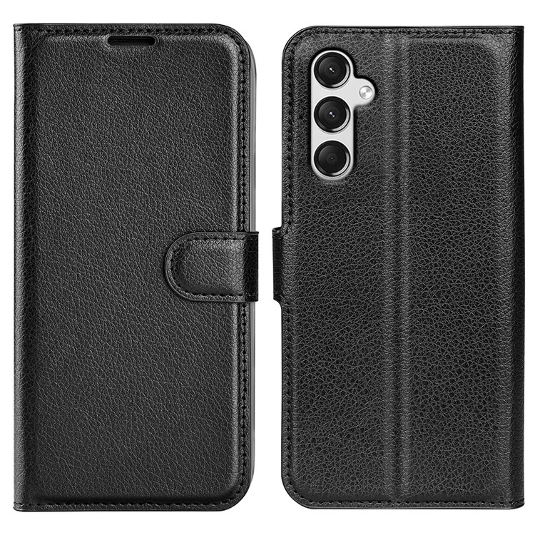For Samsung Galaxy A25 5G (Global) (161.0 x 76.5 x 8.3mm) Case Slim-Fit Wallet Phone Shell Litchi Texture Leather Stand Cover - Black-Cellmalls