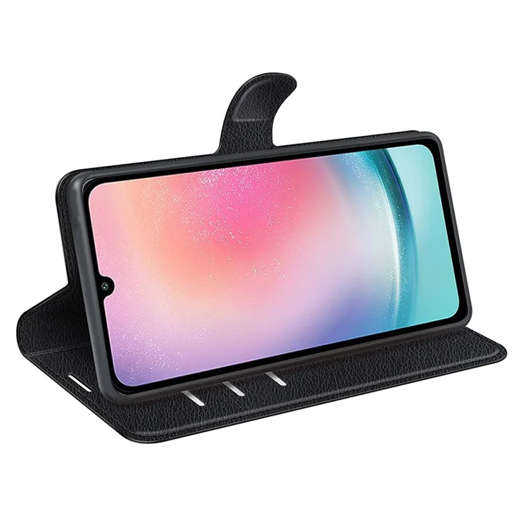 For Samsung Galaxy A25 5G (Global) (161.0 x 76.5 x 8.3mm) Case Slim-Fit Wallet Phone Shell Litchi Texture Leather Stand Cover - Black-Cellmalls