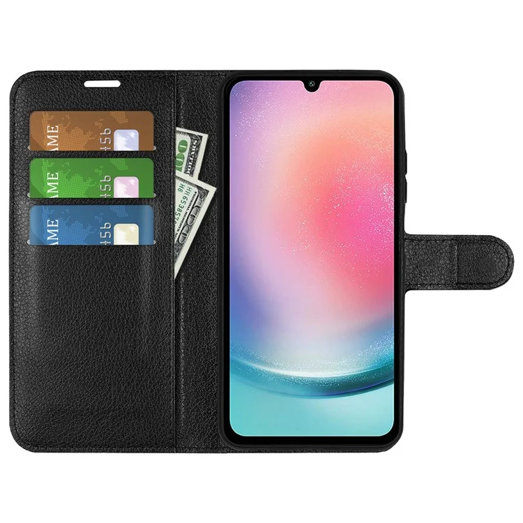 For Samsung Galaxy A25 5G (Global) (161.0 x 76.5 x 8.3mm) Case Slim-Fit Wallet Phone Shell Litchi Texture Leather Stand Cover - Black-Cellmalls