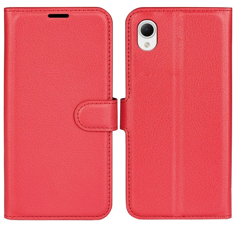 Litchi Texture PU Leather Phone Case for Samsung Galaxy A23e, Anti-scratch Wallet Stand Protective Phone Cover - Black-Cellmalls