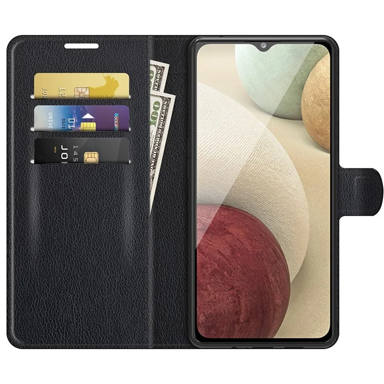 Wallet Design Litchi Texture Leather Phone Case with Stand for Samsung Galaxy A22 4G (EU Version) - Black-Cellmalls