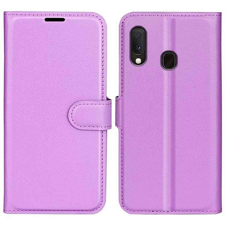 Litchi Texture Wallet Stand Leather Protective Phone Casing for Samsung Galaxy A20e - Black-Cellmalls