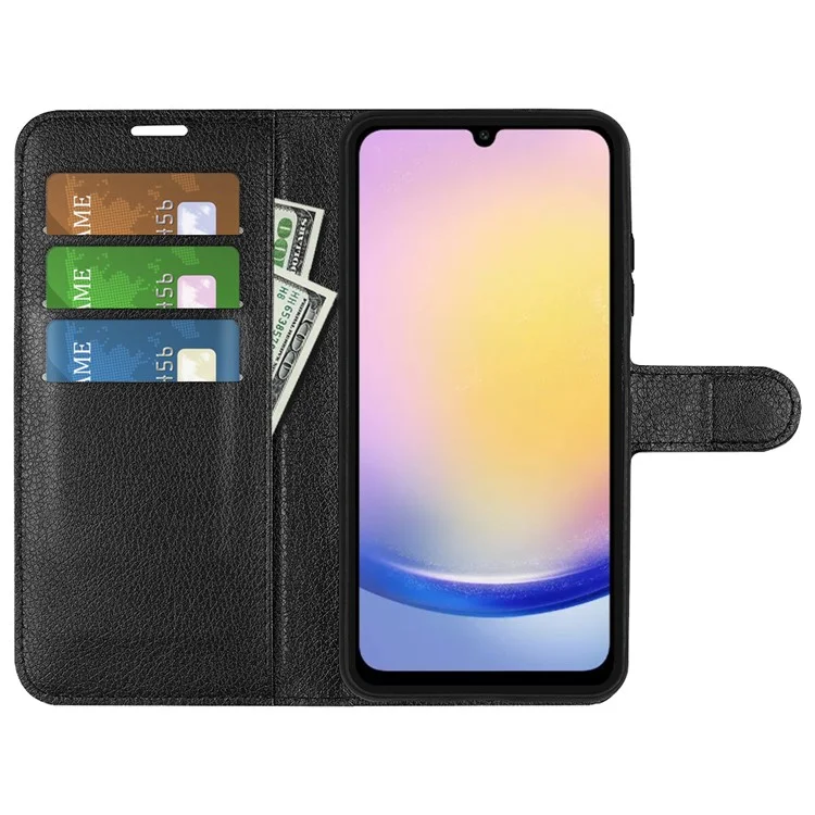 For Samsung Galaxy A26 5G Case Litchi Texture Shockproof Leather Wallet Phone Cover - Black-Cellmalls