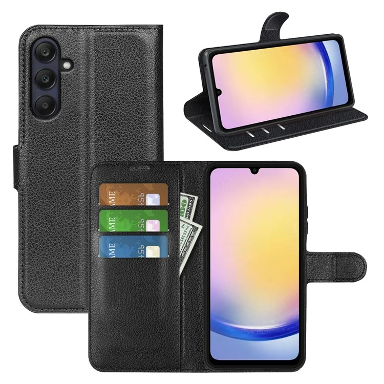 For Samsung Galaxy A26 5G Case Litchi Texture Shockproof Leather Wallet Phone Cover - Black-Cellmalls