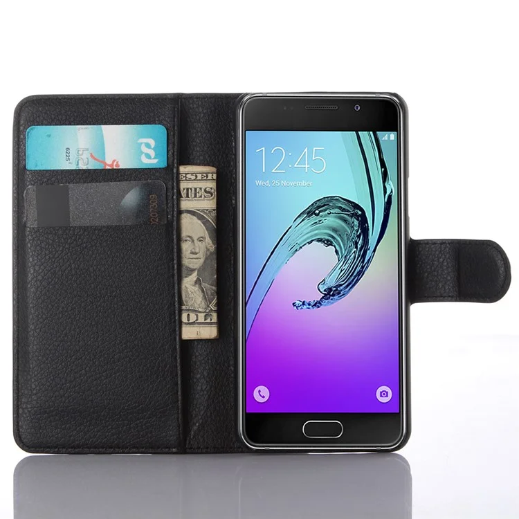 Litchi Wallet Leather Phone Case for Samsung Galaxy A3 SM-A310F with Stand - Black-Cellmalls