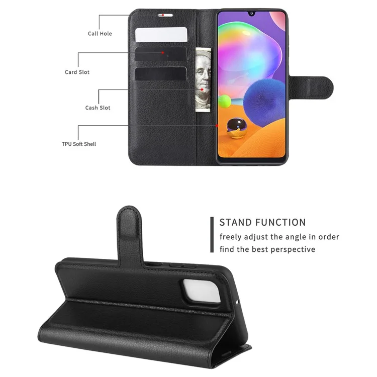 Litchi Surface Wallet Leather Case for Samsung Galaxy A31 - Black-Cellmalls