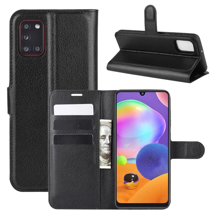 Litchi Surface Wallet Leather Case for Samsung Galaxy A31 - Black-Cellmalls