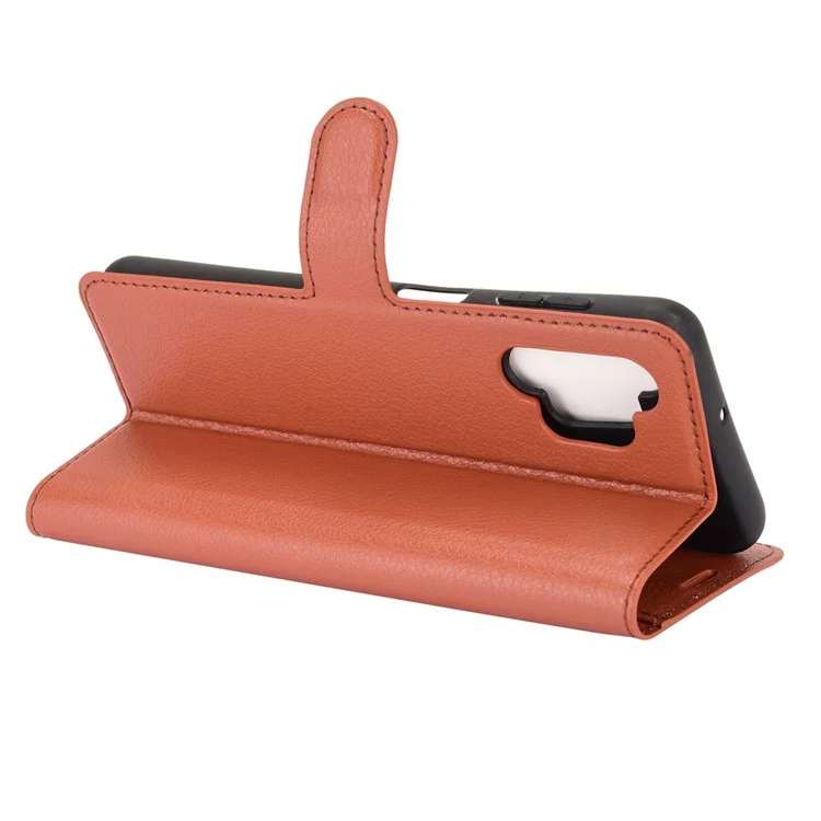 Litchi Texture Wallet Leather Protector Phone Stand Cover for Samsung Galaxy A32 5G / M32 5G - Brown-Cellmalls