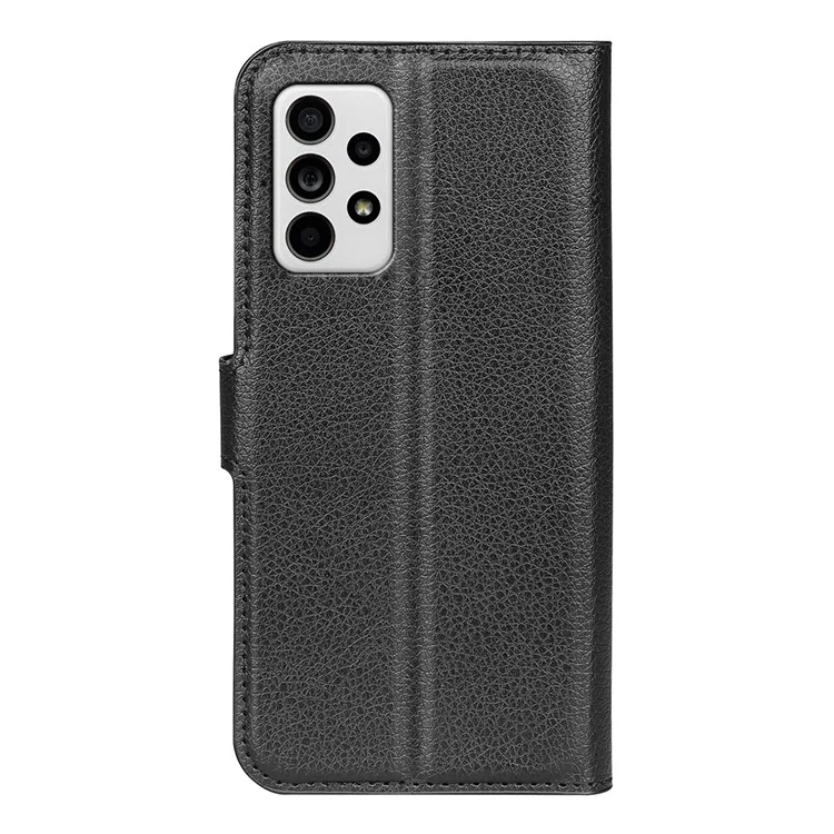 For Samsung Galaxy A33 5G Litchi Texture PU Leather Flip Stand Case Wallet Style Magnetic Clasp Protective Phone Cover - Black-Cellmalls