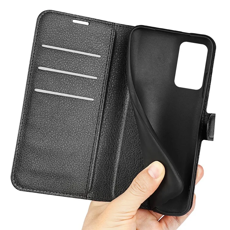 For Samsung Galaxy A33 5G Litchi Texture PU Leather Flip Stand Case Wallet Style Magnetic Clasp Protective Phone Cover - Black-Cellmalls